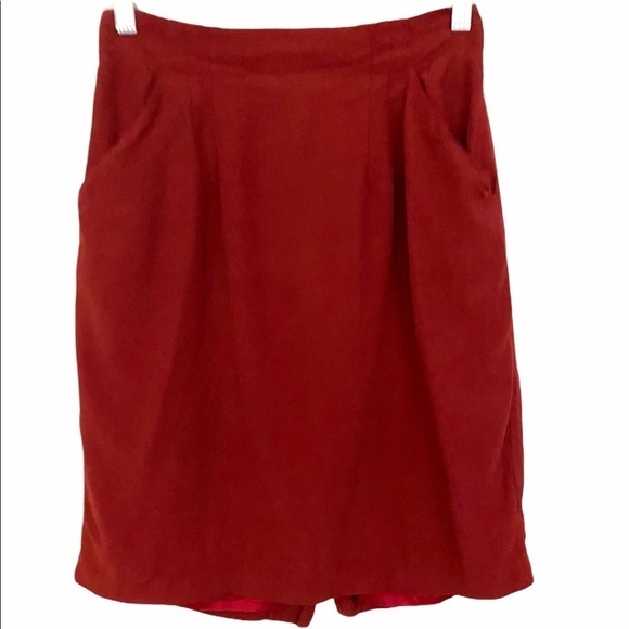 Vintage JM by Shelli Segal Red Smocked Pockets Pencil Skirt - Picture 1 of 8